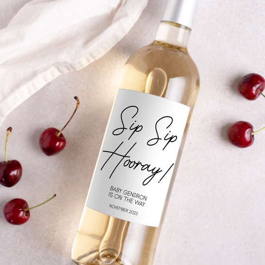 Sip Sip Hooray Pregnancy Announcement Wine Label