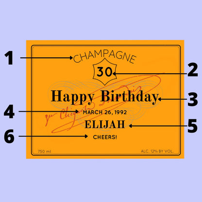 Birthday Champagne Label * Personalized Happy Birthday * Liquor Bottle Label * Gift For Her * Funny Cute Gift Ideas * Custom * FORTY * 30th