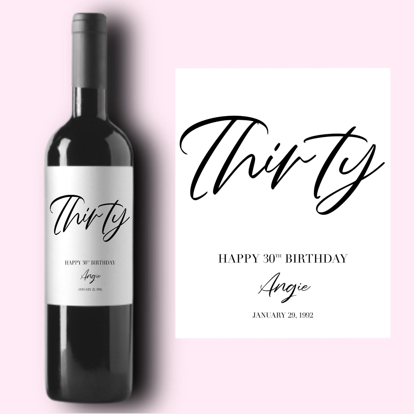 THIRTY * 30th Birthday Wine Label * Personalized Happy Birthday * Liquor Bottle Label * Gift For Her * Funny Cute Gift Ideas * Custom *