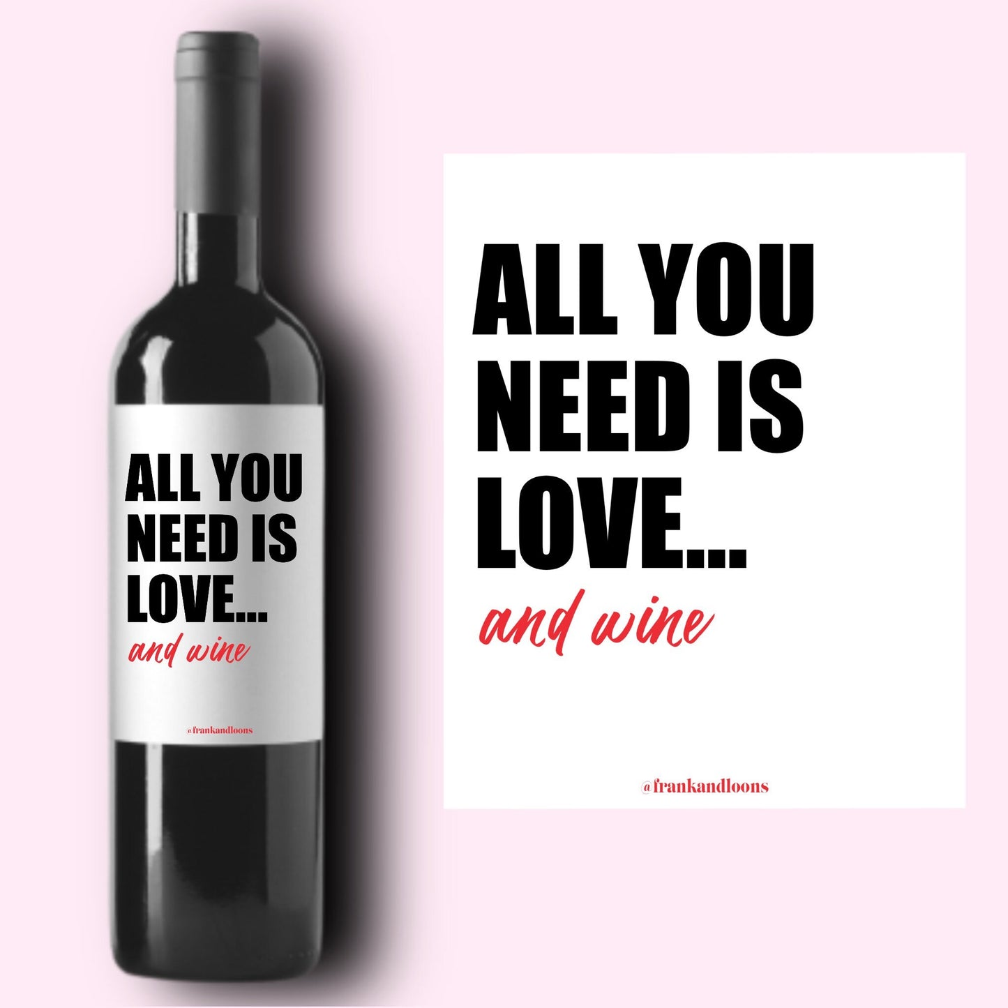 All You Need Is Love And Wine Label * Valentine's Day Champagne Label * Galentine Gift * Galentine's Day * Friend Valentine Gift * Champs