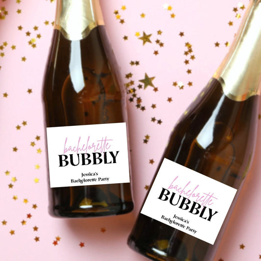 Mini Champagne Bottle Label | Bachelorette Party | Retro Hippie Blue Pink Rainbow | Personalized Wine Mini Champagne Labels