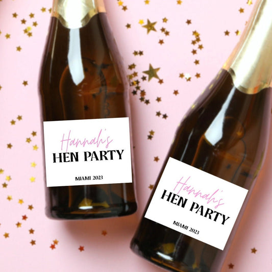 Mini Champagne Bottle Label | Bachelorette Party | Retro Hippie Blue Pink Rainbow | Personalized Wine Mini Champagne Labels